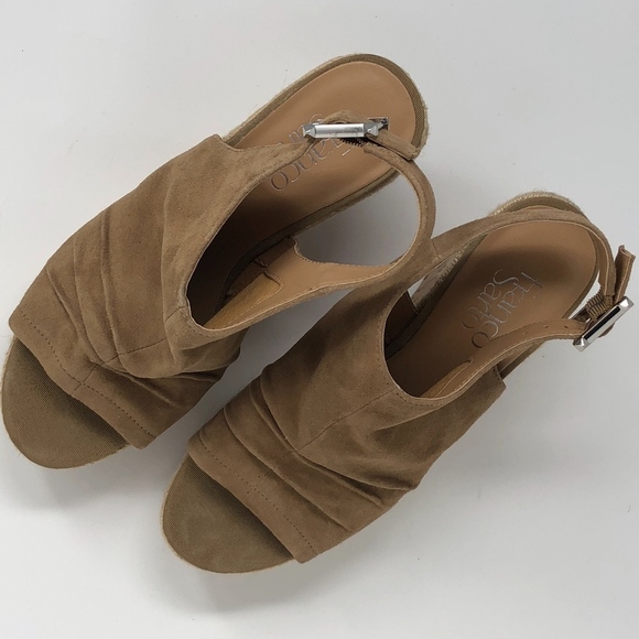 Franco Sarto Tan Trellis Leather 7.5 Wedges - Picture 1 of 6
